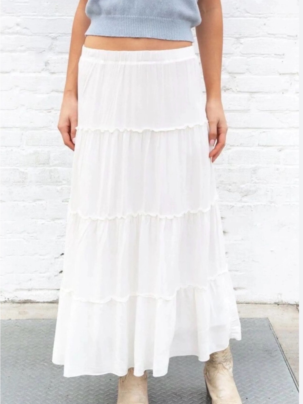 Brandy Melville White Tiered Maxi Skirt
